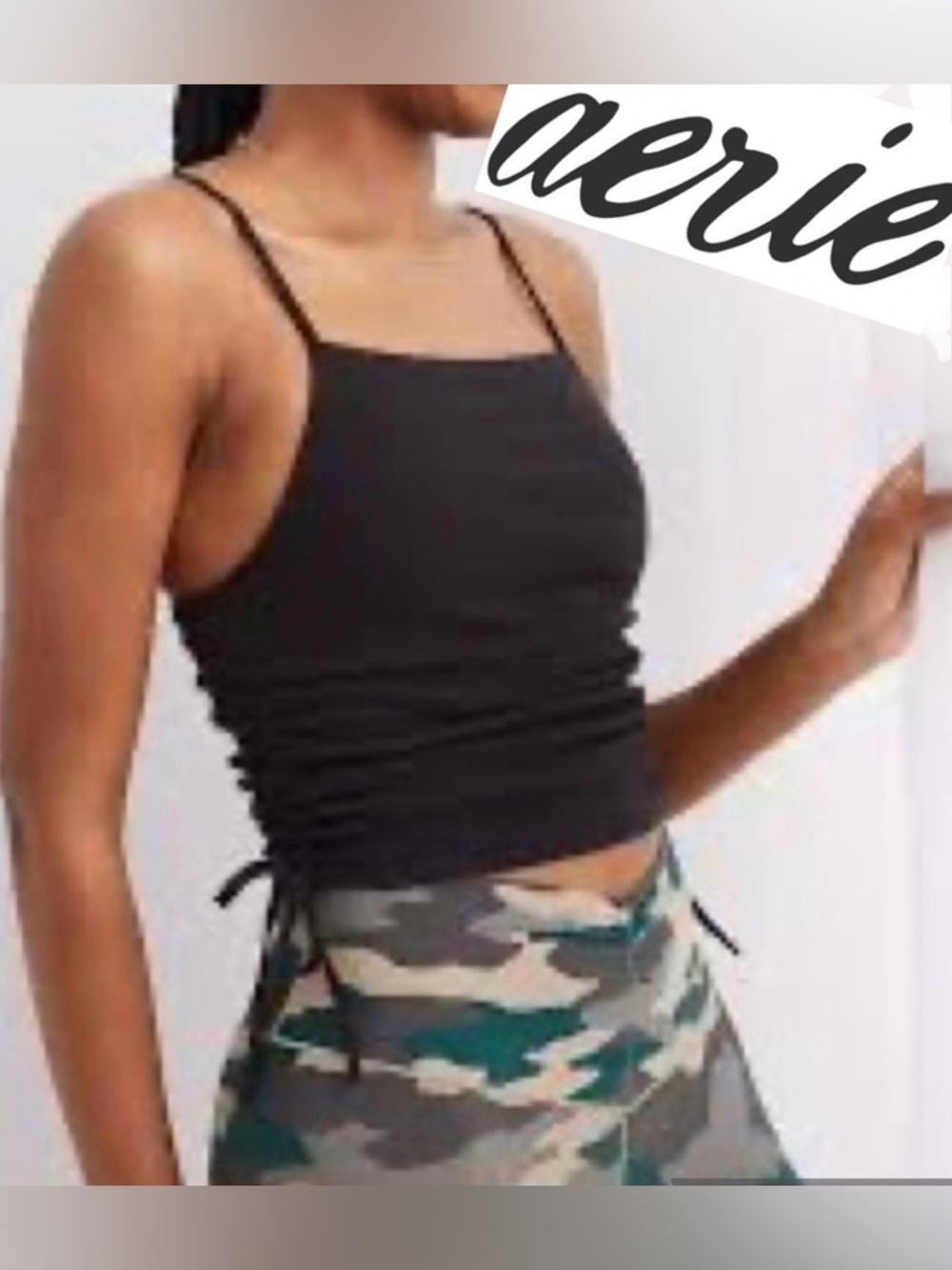 Aerie Women’s Sz M Black Ruched‎ Tank Top
